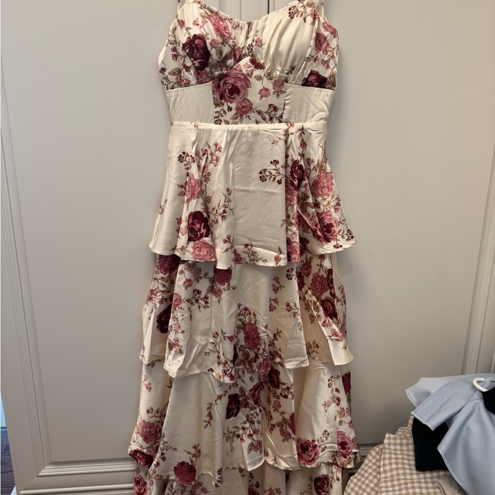 Francesca's Cream Maxi Dress with Rose Floral Print